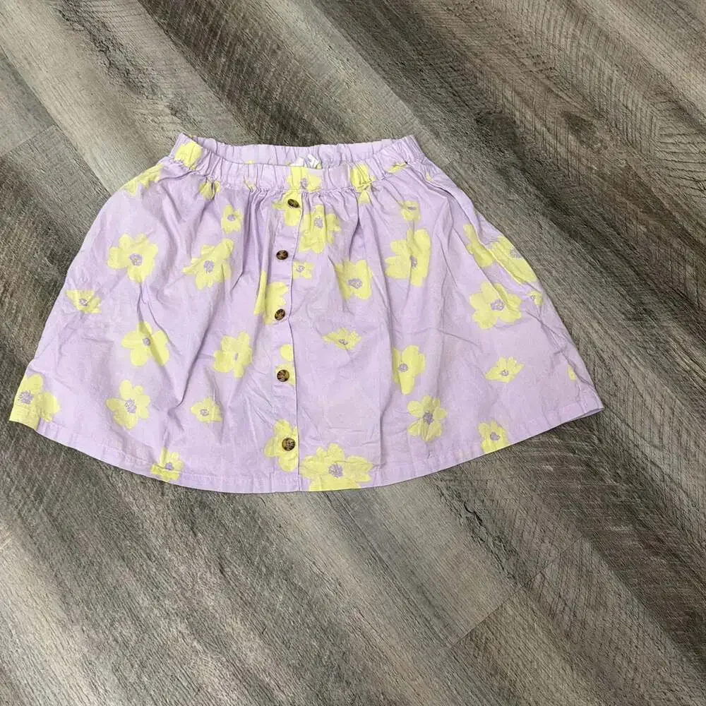 GAP Girls Lavender Floral Print Button-Front Cotton Linen Skirt Size XL(12)